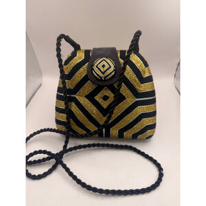 Women's Vintage TIMMY WOODS Black Gold Geometric crossbody